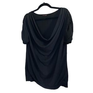 Black cowl neck short sleeve top, cotton type material. Casual and cute!